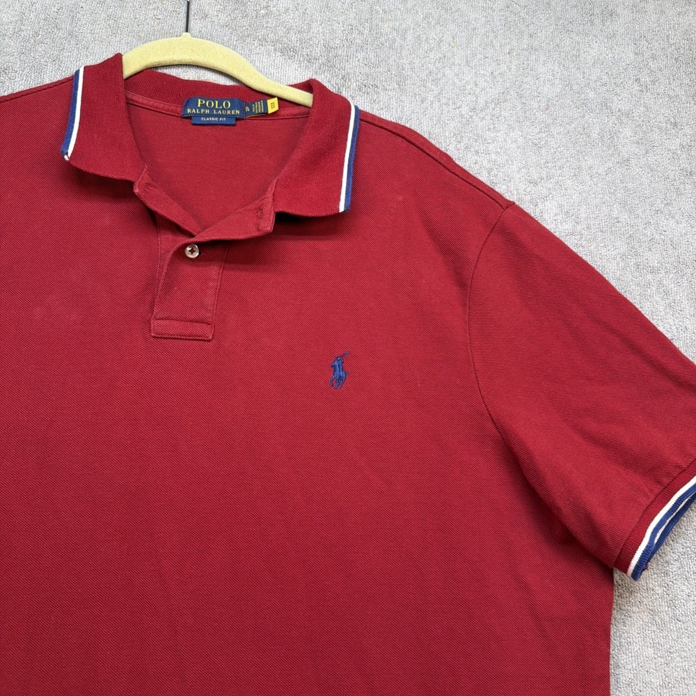 Polo Ralph Lauren Men's Polo Shirt Red Classic Fit Preppy Short Sleeve‎ XL